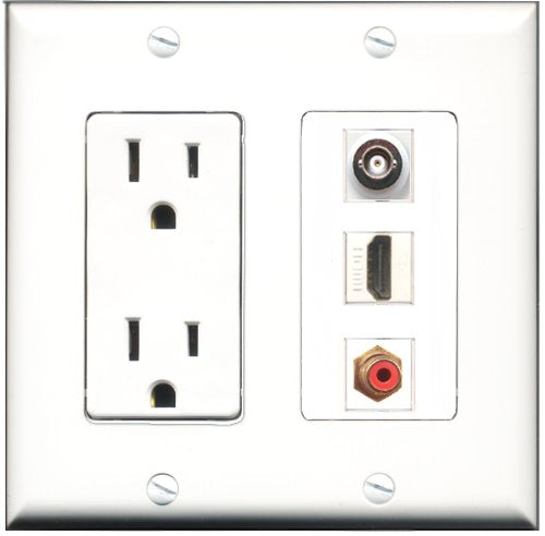 RiteAV - 15 Amp Power Outlet 1 Port HDMI 1 Port RCA Red 1 Port BNC Decorative Wall Plate