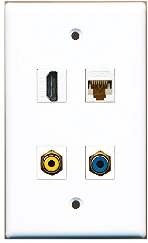 RiteAV - 1 Port HDMI 1 Port RCA Yellow 1 Port RCA Blue 1 Port Cat6 Ethernet White Wall Plate