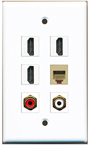 RiteAV - 3 HDMI 1 Port RCA Red 1 Port RCA White 1 Port Phone RJ11 RJ12 Beige Wall Plate