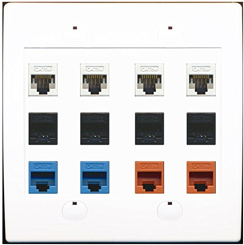 RiteAV 4 Cat5E 4 Cat5E Black 2 Cat5E Blue 2 Cat5E Orange Wall Plate White