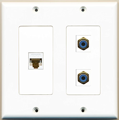 RiteAV - 2 Port RCA Blue 1 Port Cat6 Ethernet White - 2 Gang Wall Plate