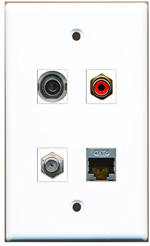 RiteAV - 1 Port RCA Red 1 Port Coax Cable TV- F-Type 1 Port Shielded Cat6 Ethernet 1 Port 3.5mm Wall Plate