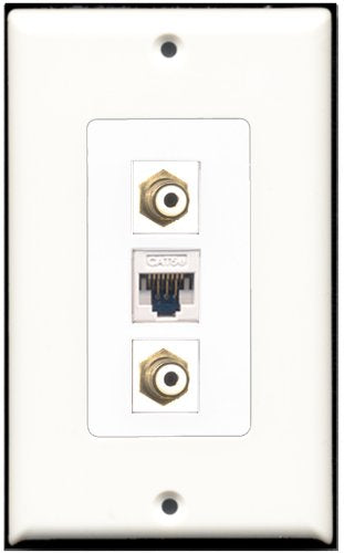 RiteAV - 2 Port RCA White 1 Cat5e Ethernet White Wall Plate Decorative