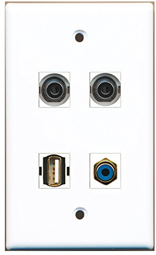 RiteAV - 1 Port RCA Blue 1 Port USB A-A 2 Port 3.5mm Wall Plate