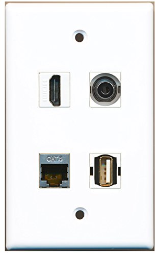 RiteAV - 1 Port HDMI 1 Port USB A-A 1 Port Shielded Cat6 Ethernet 1 Port 3.5mm Wall Plate