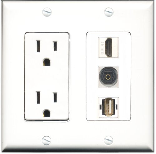 RiteAV - 15 Amp Power Outlet 1 Port HDMI 1 Port USB A-A 1 Port Toslink Decorative Wall Plate