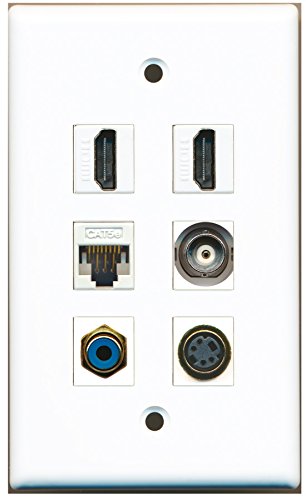 RiteAV - 2 HDMI 1 Port RCA Blue 1 Port S-Video 1 Port BNC 1 Port Cat5e Ethernet White Wall Plate