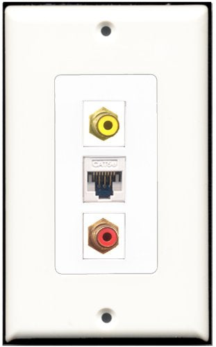 RiteAV - 1 Port RCA Red 1 RCA Yellow 1 Cat5e Ethernet White Wall Plate Decorative