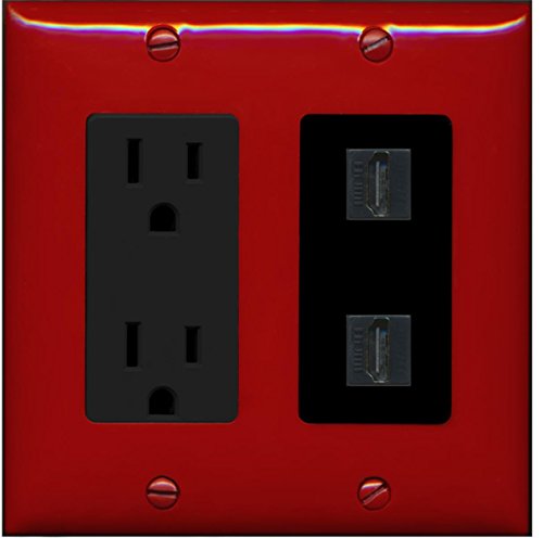 RiteAV - 15 Amp Power Outlet 2 Port HDMI Decorative Wall Plate - Red/Black