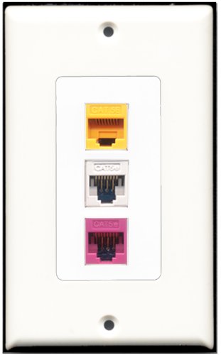 RiteAV - 1 Port Cat5e Ethernet White 1 Cat5e Ethernet Pink 1 Cat5e Ethernet Yellow Wall Plate Decorative