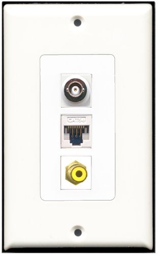 RiteAV - 1 Port RCA Yellow 1 BNC 1 Cat5e Ethernet White Wall Plate Decorative