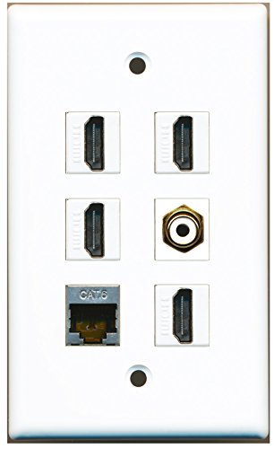 RiteAV - 4 HDMI 1 Port RCA White 1 Port Shielded Cat6 Ethernet Wall Plate