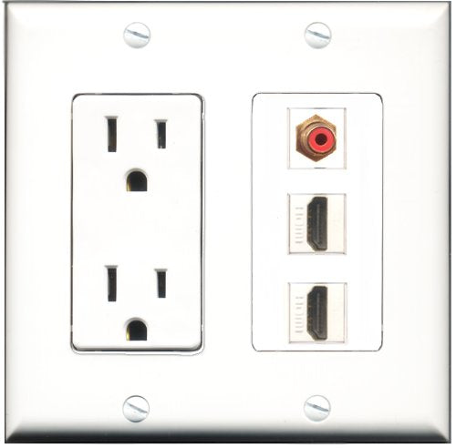 RiteAV - 15 Amp Power Outlet 2 Port HDMI 1 Port RCA Red Decorative Wall Plate