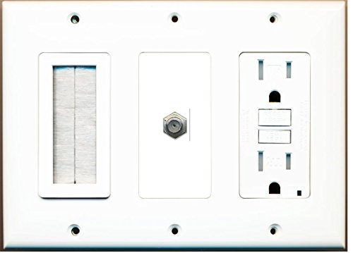 RiteAV - (3 Gang) 15A GFCI Outlet Mesh-Brush Coax Wall Plate White