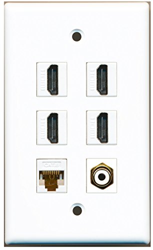 RiteAV - 4 HDMI 1 Port RCA White 1 Port Cat6 Ethernet White Wall Plate
