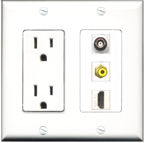 RiteAV - 15 Amp Power Outlet 1 Port HDMI 1 Port RCA Yellow 1 Port BNC Decorative Wall Plate