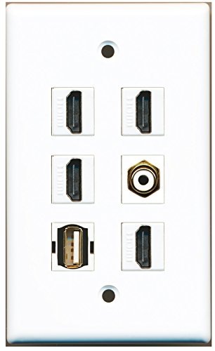 RiteAV - 4 HDMI 1 Port RCA White 1 Port USB A-A Wall Plate