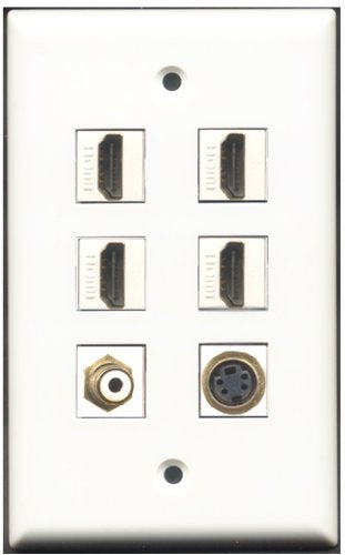 RiteAV - 4 Port HDMI 1 RCA White 1 S-Video Wall Plate