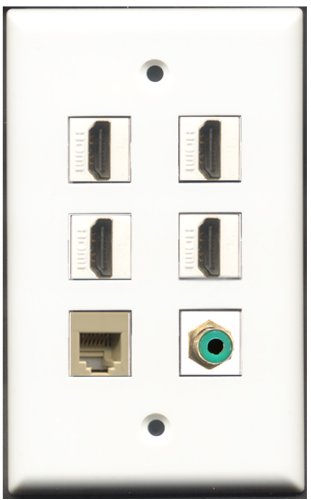 RiteAV - 4 Port HDMI 1 RCA Green 1 Phone RJ11 RJ12 Beige Wall Plate