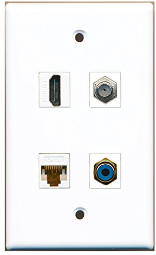 RiteAV - 1 Port HDMI 1 Port RCA Blue 1 Port Coax Cable TV- F-Type 1 Port Cat6 Ethernet White Wall Plate