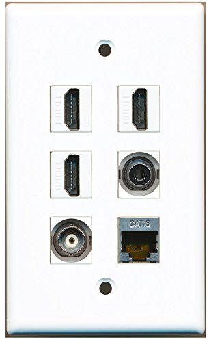 RiteAV - 3 HDMI 1 Port Shielded Cat6 Ethernet 1 Port 3.5mm 1 Port BNC Wall Plate