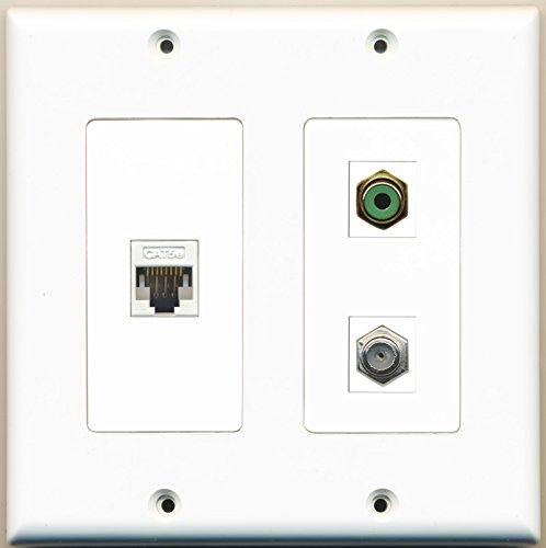 RiteAV - 1 Port RCA Green 1 Port Coax Cable TV- F-Type 1 Port Cat5e Ethernet White - 2 Gang Wall Plate