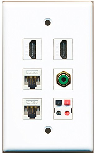 RiteAV - 2 HDMI 1 Port RCA Green 2 Port Cat5e Ethernet White 1 Port Speaker Wall Plate