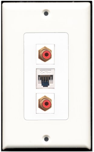 RiteAV - 2 Port RCA Red 1 Cat5e Ethernet White Wall Plate Decorative