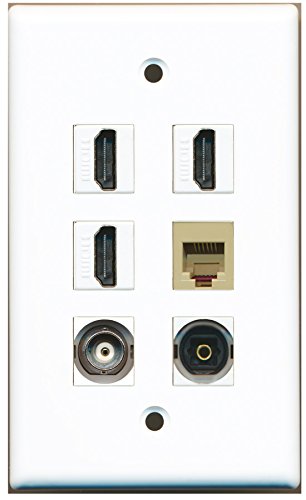 RiteAV - 3 HDMI 1 Port Phone RJ11 RJ12 Beige 1 Port Toslink 1 Port BNC Wall Plate