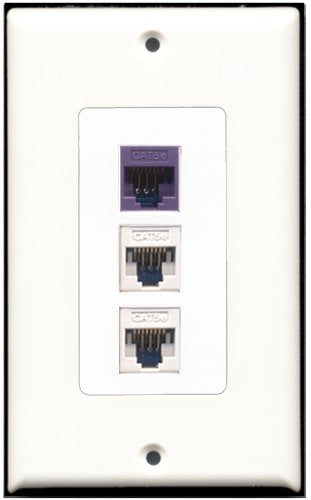 RiteAV - 2 Port Cat5e Ethernet White 1 Cat5e Ethernet Purple Wall Plate Decorative