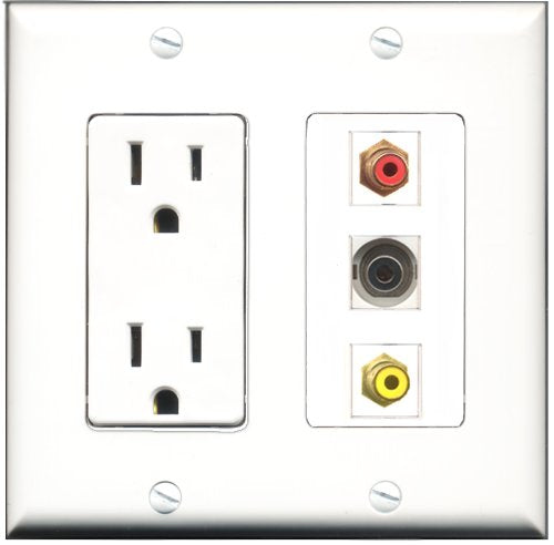RiteAV - 15 Amp Power Outlet 1 Port RCA Red 1 Port RCA Yellow 1 Port 3.5mm Decorative Wall Plate