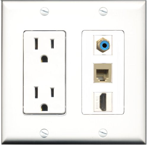 RiteAV - 15 Amp Power Outlet 1 Port HDMI 1 Port RCA Blue 1 Port Phone Beige Decorative Wall Plate