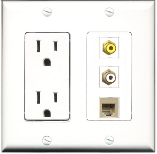 RiteAV - 15 Amp Power Outlet 1 Port RCA White 1 Port RCA Yellow 1 Port Phone Beige Decorative Wall Plate