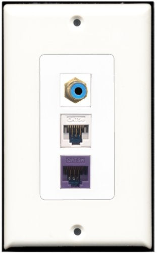 RiteAV - 1 Port RCA Blue 1 Cat5e Ethernet White 1 Cat5e Ethernet Purple Wall Plate Decorative
