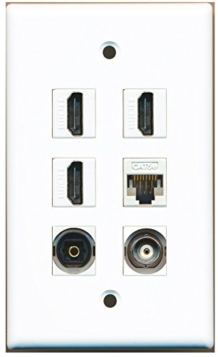 RiteAV - 3 HDMI 1 Port Toslink 1 Port BNC 1 Port Cat5e Ethernet White Wall Plate