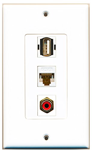 RiteAV - 1 Port RCA Red and 1 Port USB A-A and 1 Port Cat6 Ethernet White Decorative Wall Plate Decorative