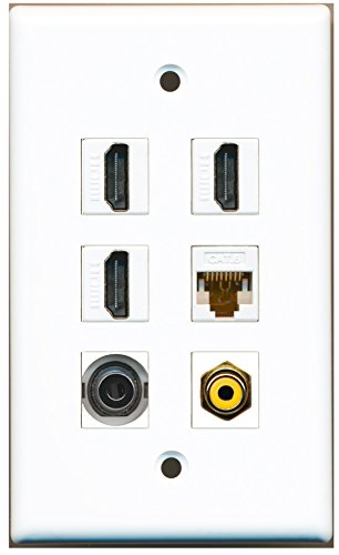 RiteAV - 3 HDMI 1 Port RCA Yellow 1 Port 3.5mm 1 Port Cat6 Ethernet White Wall Plate