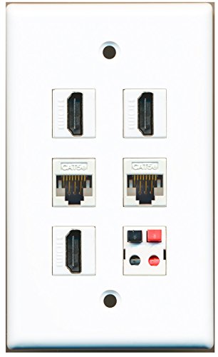RiteAV - 3 HDMI 2 Port Cat5e Ethernet White 1 Port Speaker Wall Plate