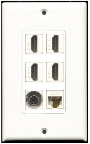 RiteAV - 4 Port HDMI 1 3.5mm 1 Cat6 Ethernet White Wall Plate White
