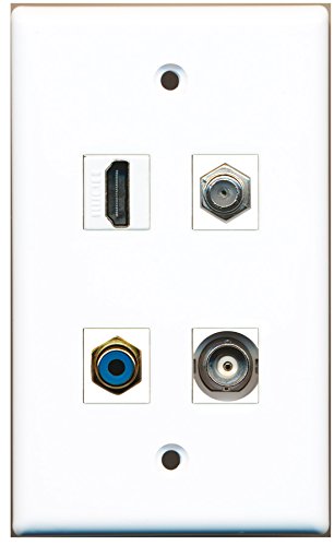 RiteAV - 1 Port HDMI 1 Port RCA Blue 1 Port Coax Cable TV- F-Type 1 Port BNC Wall Plate