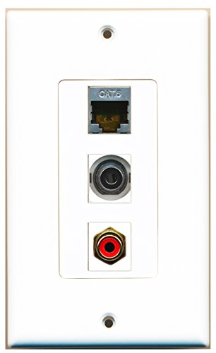 RiteAV - 1 Port RCA Red and 1 Port Shielded Cat6 Ethernet and 1 Port 3.5mm Decorative Wall Plate Decorative