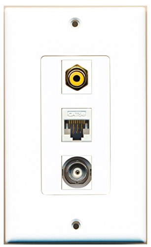RiteAV - 1 Port RCA Yellow and 1 Port BNC and 1 Port Cat5e Ethernet White Decorative Wall Plate
