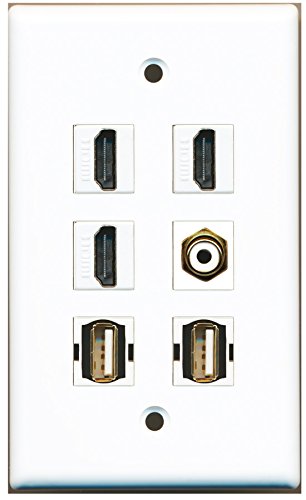 RiteAV - 3 HDMI 1 Port RCA White 2 Port USB A-A Wall Plate