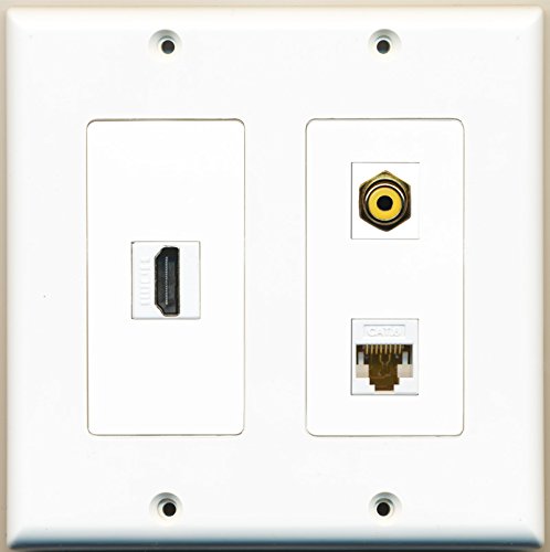 RiteAV - 1 Port HDMI 1 Port RCA Yellow 1 Port Cat6 Ethernet White - 2 Gang Wall Plate