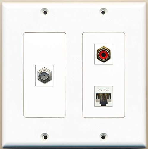 RiteAV - 1 Port RCA Red 1 Port Coax Cable TV- F-Type 1 Port Cat5e Ethernet White - 2 Gang Wall Plate