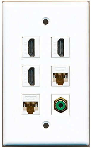RiteAV - 3 HDMI 1 Port RCA Green 2 Port Cat6 Ethernet White Wall Plate