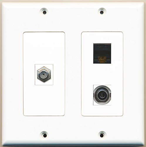 RiteAV - 1 Port Coax Cable TV- F-Type 1 Port 3.5mm 1 Port Cat6 Ethernet Black - 2 Gang Wall Plate