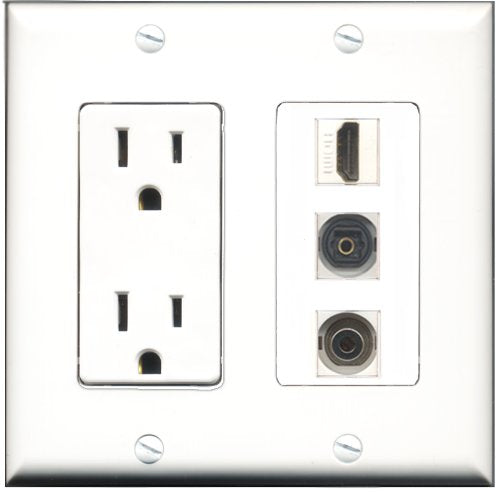 RiteAV - 15 Amp Power Outlet 1 Port HDMI 1 Port Toslink 1 Port 3.5mm Decorative Wall Plate