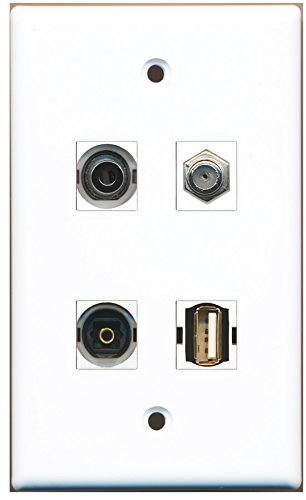 RiteAV - 1 Port Coax Cable TV- F-Type 1 Port USB A-A 1 Port Toslink 1 Port 3.5mm Wall Plate
