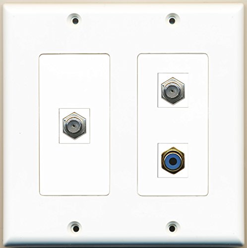 RiteAV - 1 Port RCA Blue 2 Port Coax Cable TV- F-Type - 2 Gang Wall Plate